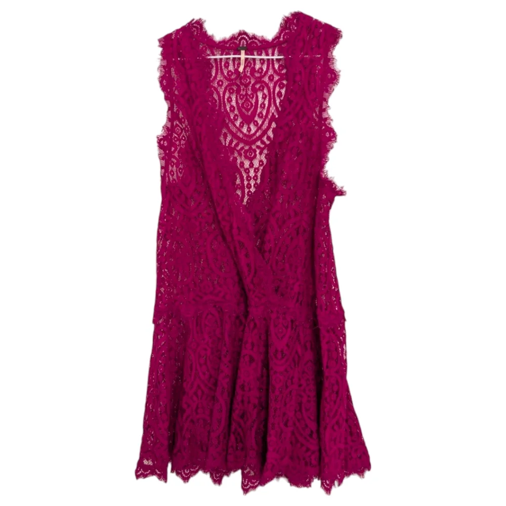 Free People Lace Pink Heart Petunia Fuchsia Dress Small